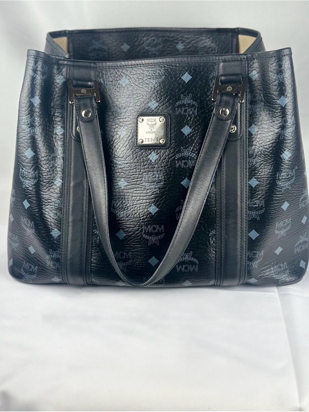 MCM Black Visetos Shopper Tote